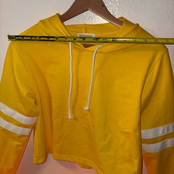 Yellow Cropped Hoodie with White Stripes - Picture 7 of 10